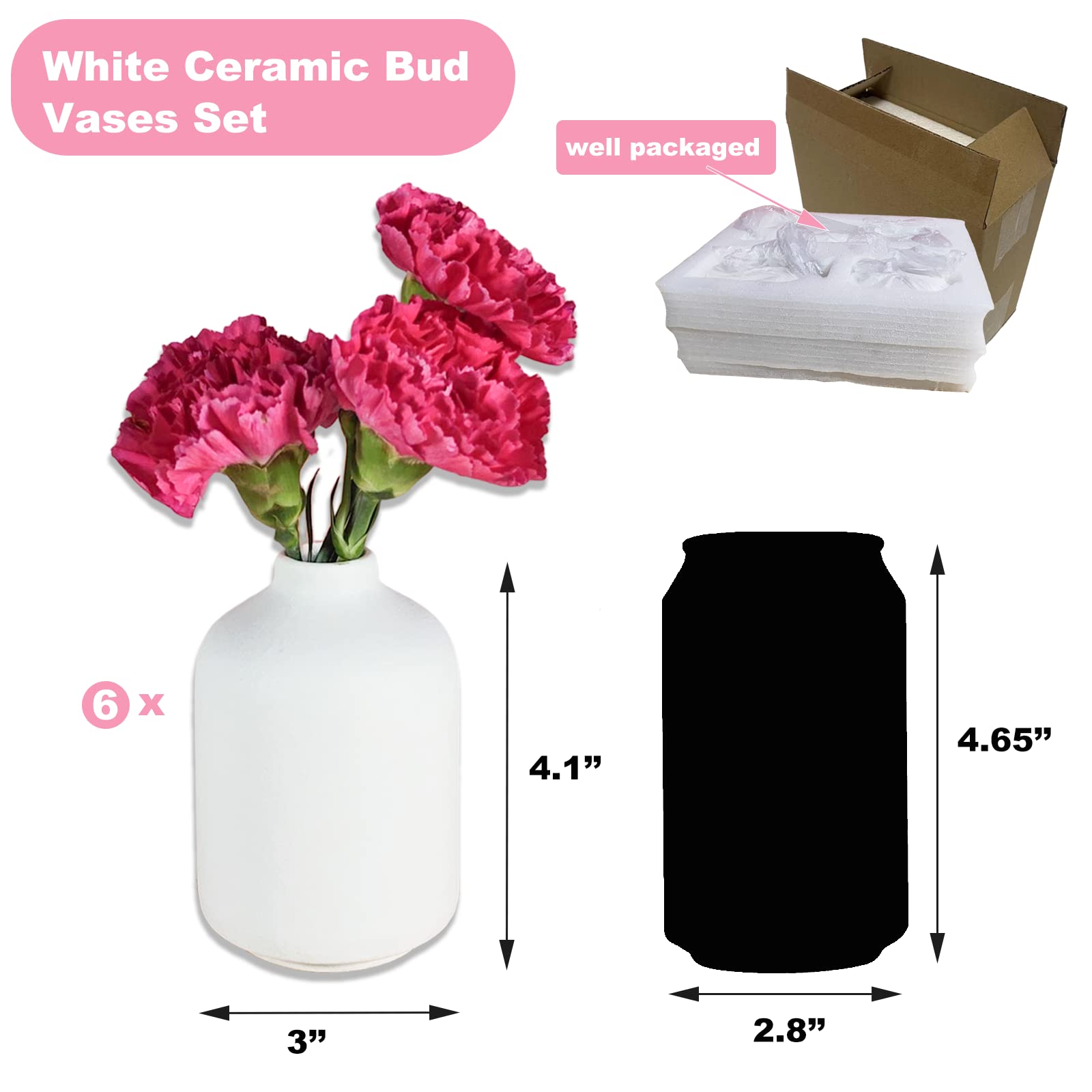 QUALLON Small White Ceramic Vases Set of 6 for Boho Decor and Centerpieces Ideal for Home Wedding and House Plants - View 2 of 9