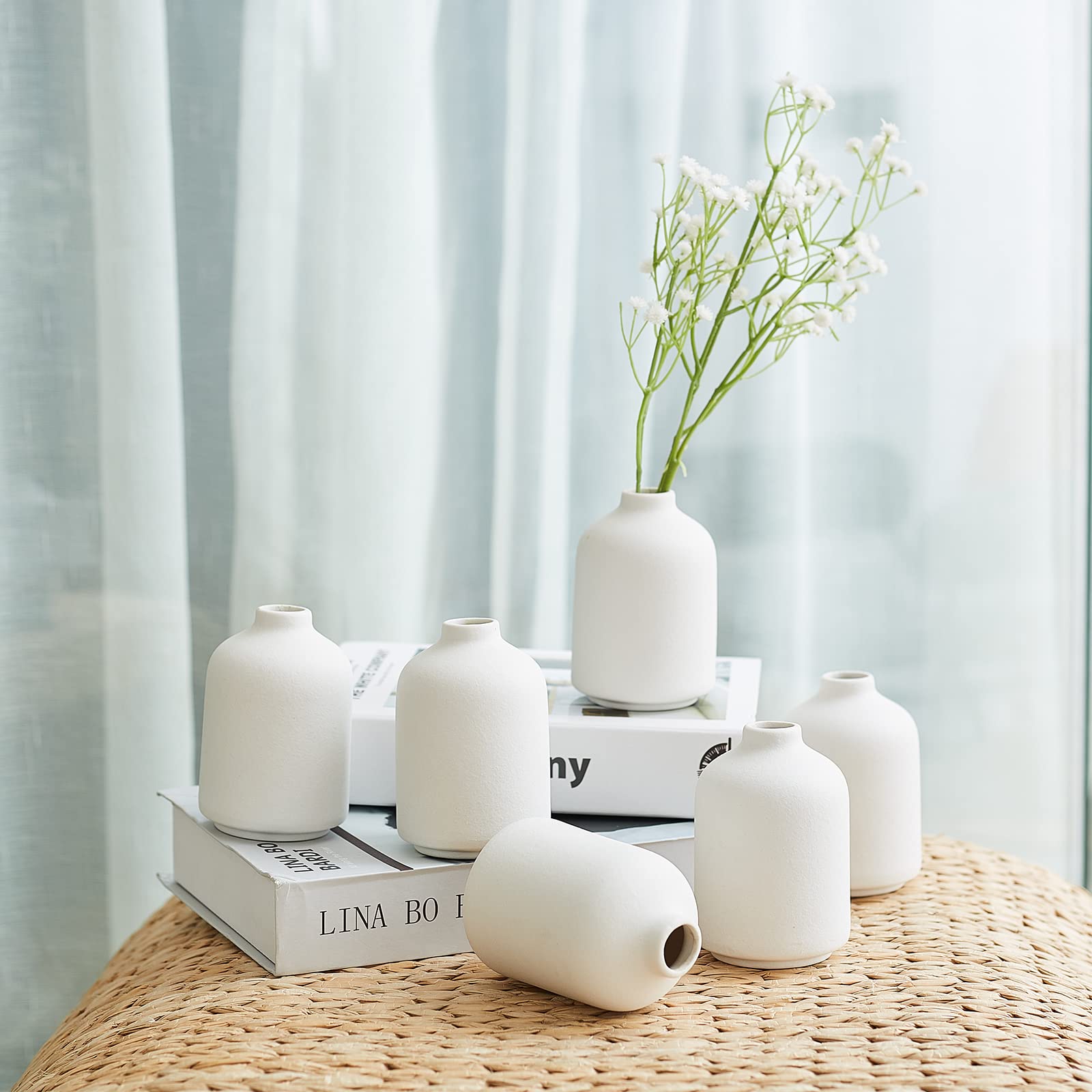 QUALLON Small White Ceramic Vases Set of 6 for Boho Decor and Centerpieces Ideal for Home Wedding and House Plants - View 4 of 9