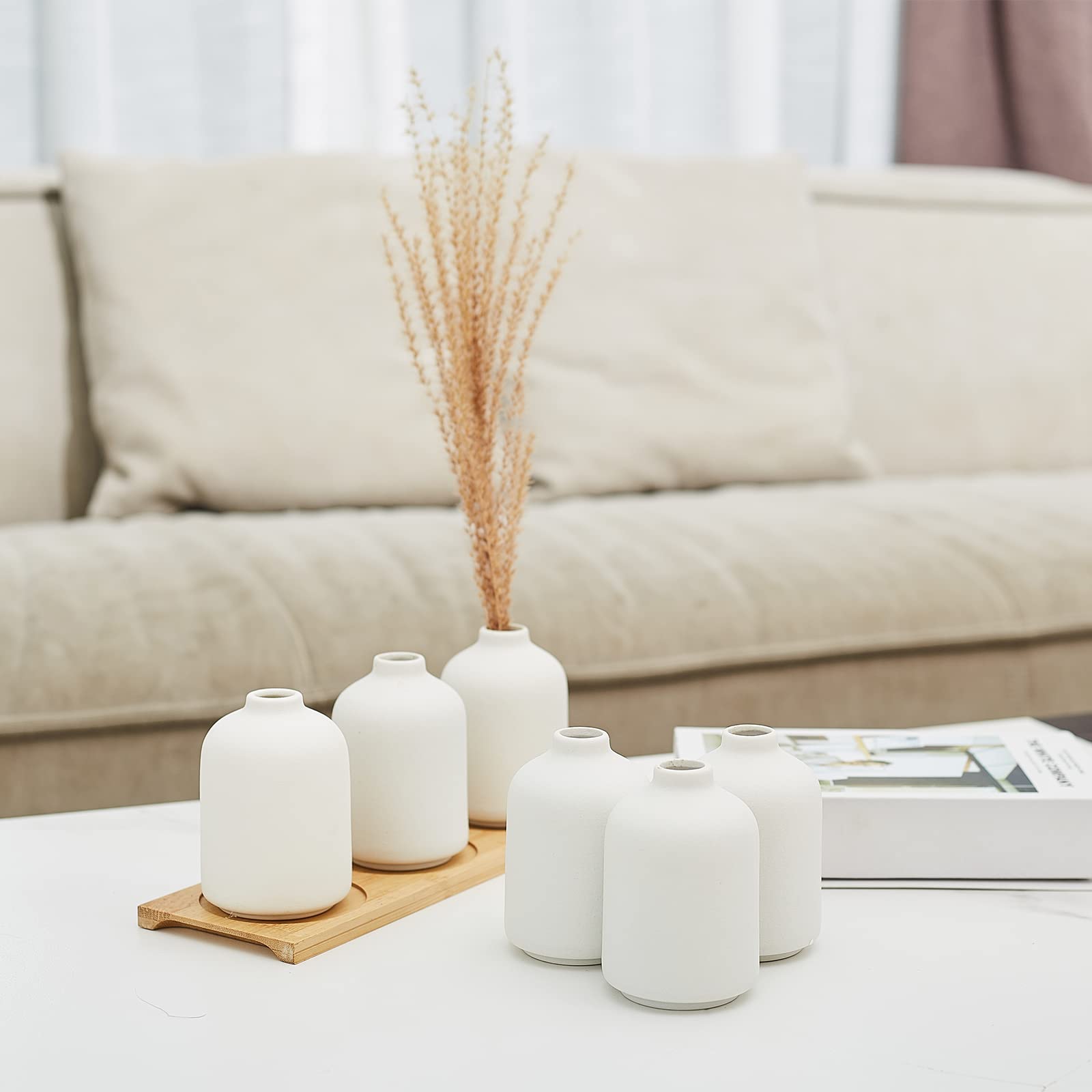 QUALLON Small White Ceramic Vases Set of 6 for Boho Decor and Centerpieces Ideal for Home Wedding and House Plants - View 6 of 9