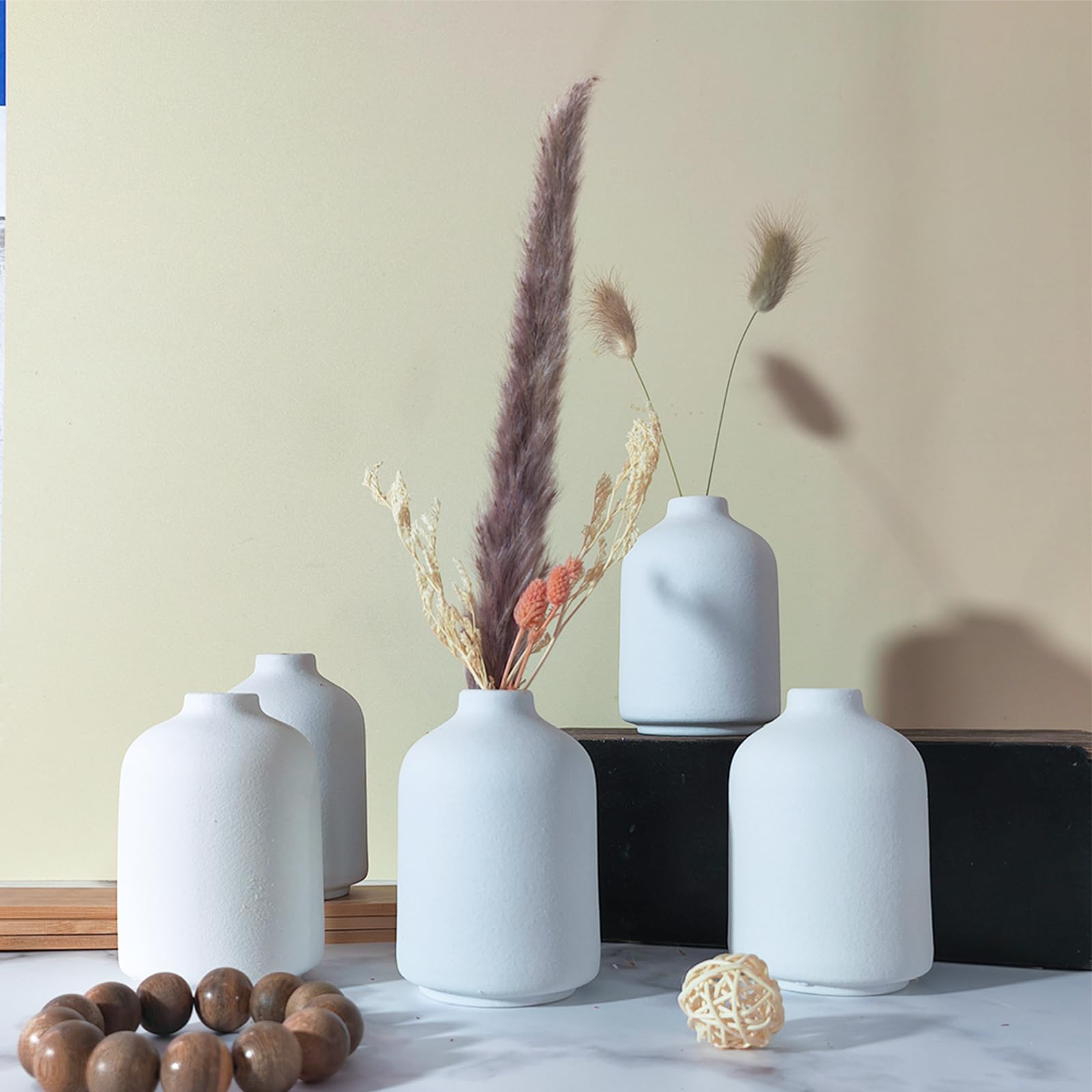 QUALLON Small White Ceramic Vases Set of 6 for Boho Decor and Centerpieces Ideal for Home Wedding and House Plants