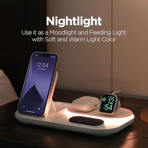 mooas mooas 4-in-1 Fast Wireless Charging Nightlight Clock for iPhone 15, Galaxy S24, AirPods & Apple Watch - Ultimate Charging Station - View 6 of 11