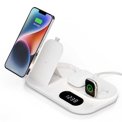 mooas mooas 4-in-1 Fast Wireless Charging Nightlight Clock for iPhone 15, Galaxy S24, AirPods & Apple Watch - Ultimate Charging Station