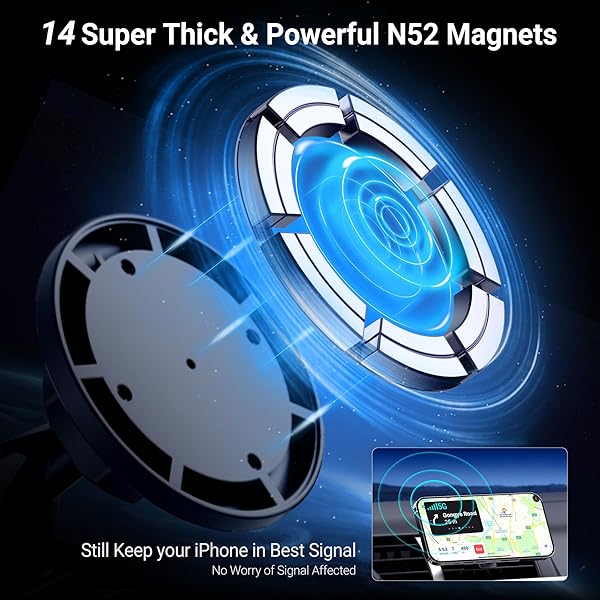 PROfezzion PROfezzion Magnetic Phone Holder for Car: Suction Cup & Vent Clip for iPhone 16/15/14/13 Pro Max & All Phones - View 4 of 10