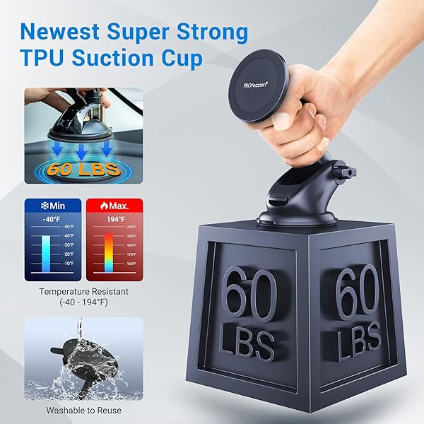 PROfezzion PROfezzion Magnetic Phone Holder for Car: Suction Cup & Vent Clip for iPhone 16/15/14/13 Pro Max & All Phones - View 7 of 10