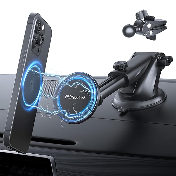 PROfezzion PROfezzion Magnetic Phone Holder for Car: Suction Cup & Vent Clip for iPhone 16/15/14/13 Pro Max & All Phones - View 3 of 10
