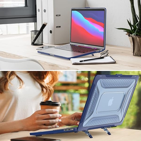 SEYMAC stock SEYMAC MacBook Pro 14 Inch Case with Shock Absorbing Protection Folding Stand and Mouse Pad Bag for Models A3112 A3185 A3401 A2918 A2992 2024 2021 Blue - View 7 of 8