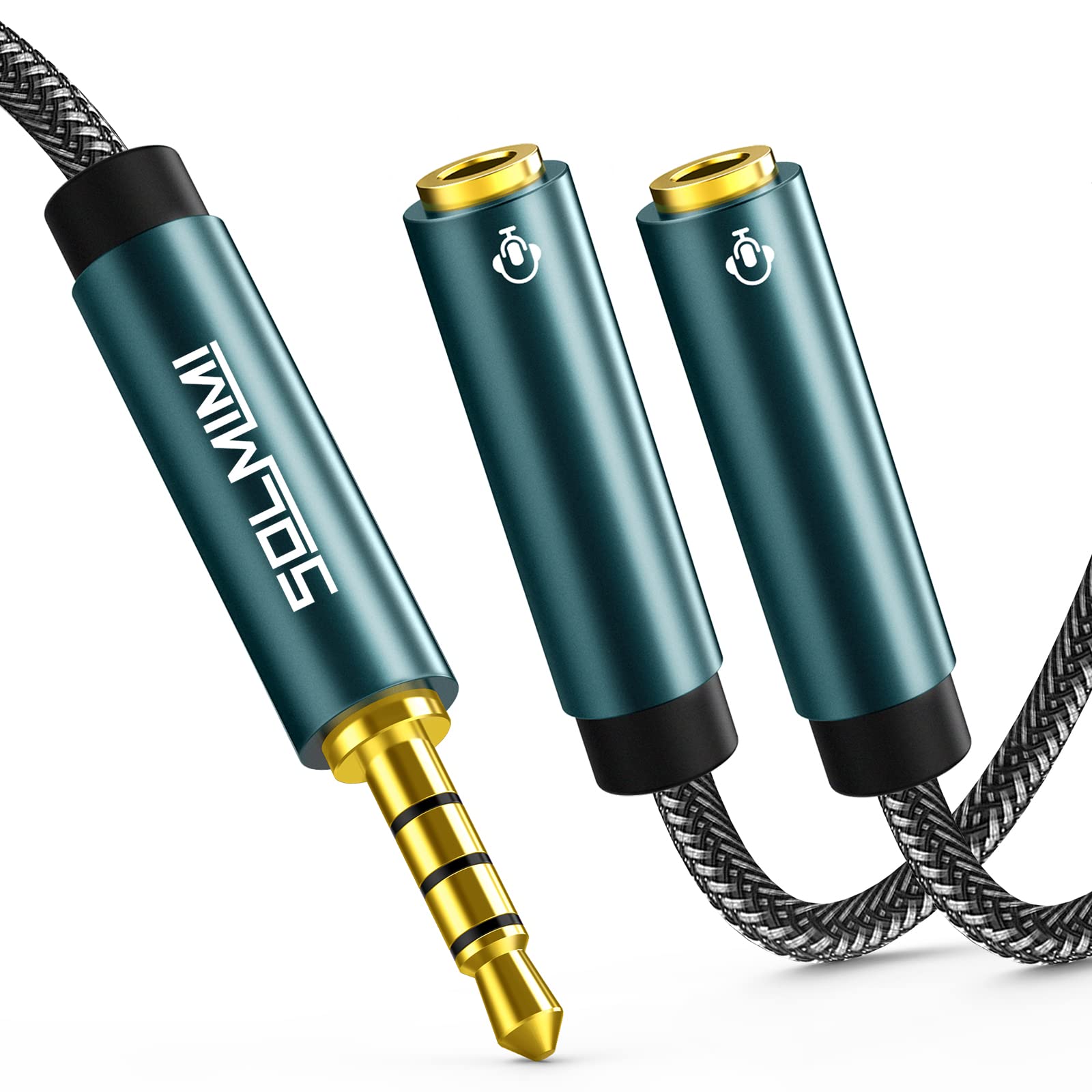 SOLMIMI Headphone Splitter (4 Feet) 3.5mm TRRS Male to Two TRRS Female Adapter Compatible with 2 Audio and Microphone Headsets to PC, Laptop,