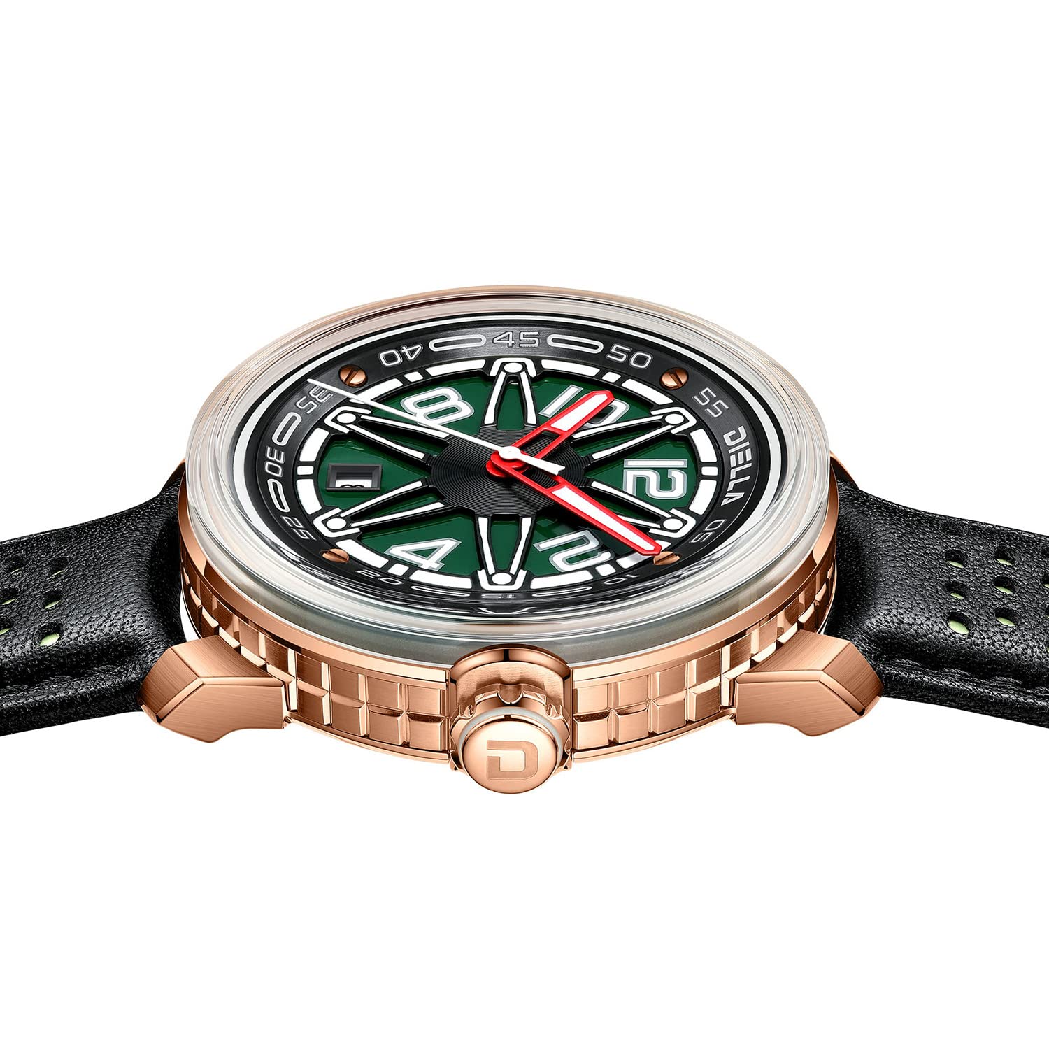 Diella Automatic Men's Black Leather Mechanical Waterproof Luminous Analog Watch with Date Model AD6029 for Outdoor Activities - View 2 of 8