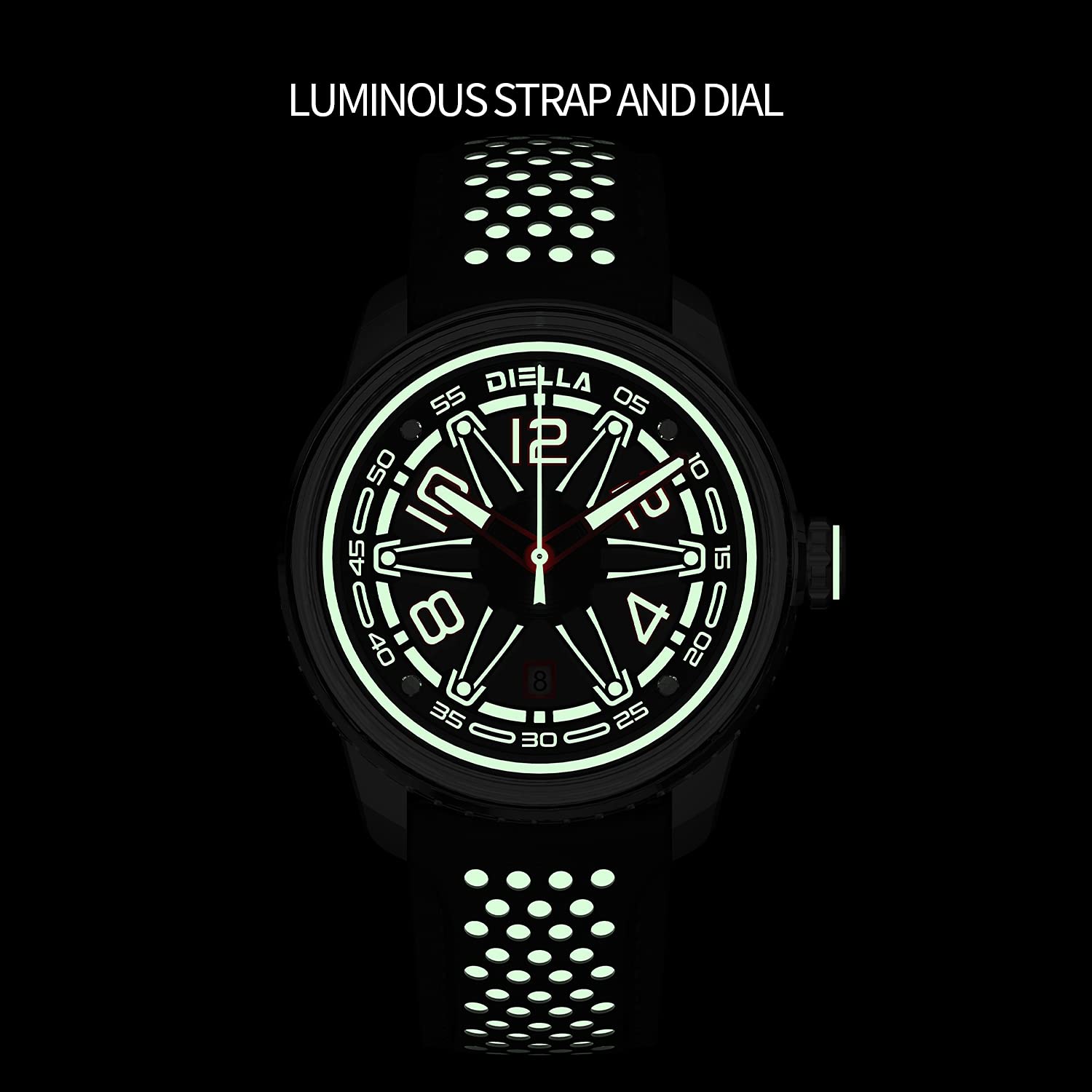 Diella Automatic Men's Black Leather Mechanical Waterproof Luminous Analog Watch with Date Model AD6029 for Outdoor Activities - View 4 of 8