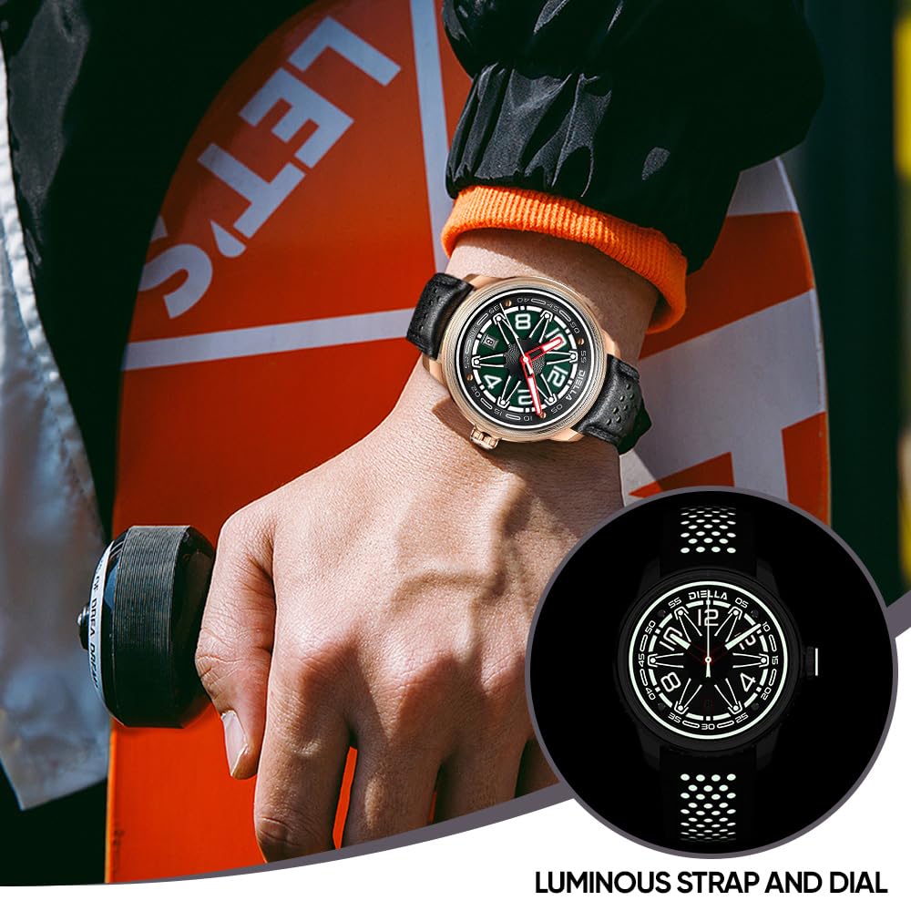 Diella Automatic Men's Black Leather Mechanical Waterproof Luminous Analog Watch with Date Model AD6029 for Outdoor Activities - View 6 of 8