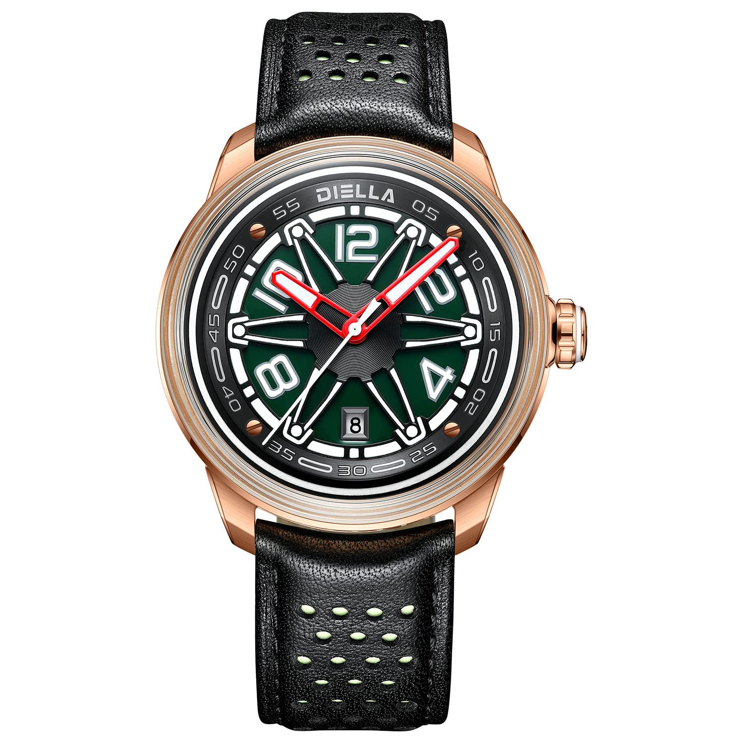 Diella Automatic Men's Black Leather Mechanical Waterproof Luminous Analog Watch with Date Model AD6029 for Outdoor Activities