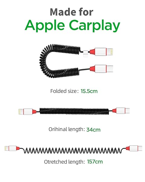 AICase AICase Coiled USB-C to Lightning Cable for Apple CarPlay PD Charging for iPhone 14 13 12 11 X XS XR 8 Plus and AirPods Pro - View 3 of 8