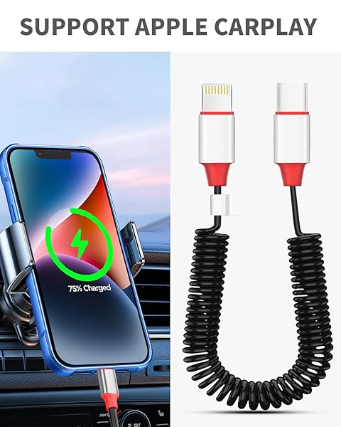 AICase AICase Coiled USB-C to Lightning Cable for Apple CarPlay PD Charging for iPhone 14 13 12 11 X XS XR 8 Plus and AirPods Pro - View 4 of 8