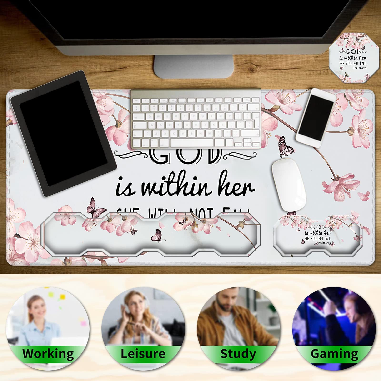 CGFGHHUY Gaming Mouse Pad Wrist Support and Desk Mat(35.4" x 15.7") and Keyboard Wrist Rest and Coasters 4 Pcs Set with Memory Foam Ergonomic Easy - View 5 of 7