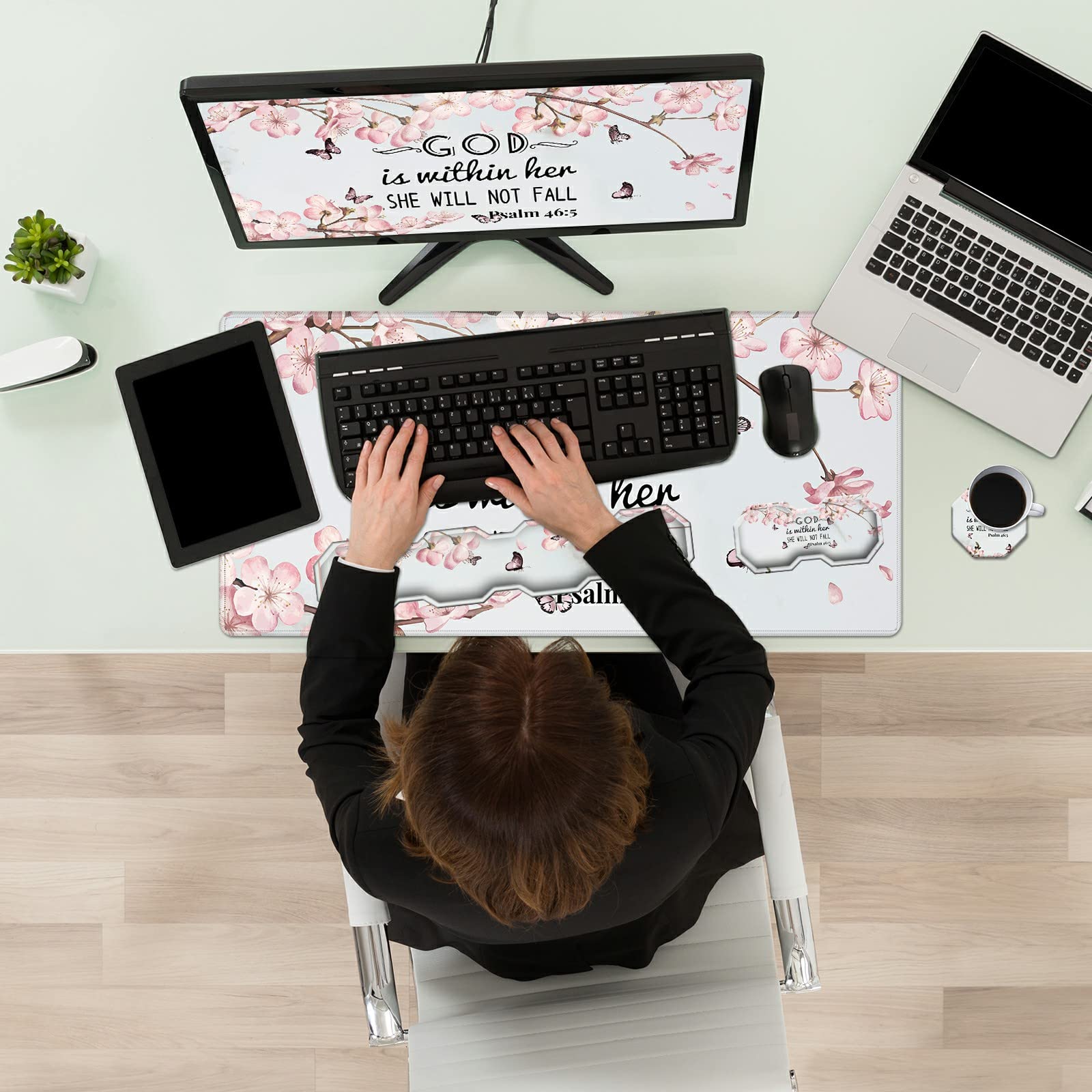 CGFGHHUY Gaming Mouse Pad Wrist Support and Desk Mat(35.4" x 15.7") and Keyboard Wrist Rest and Coasters 4 Pcs Set with Memory Foam Ergonomic Easy - View 7 of 7