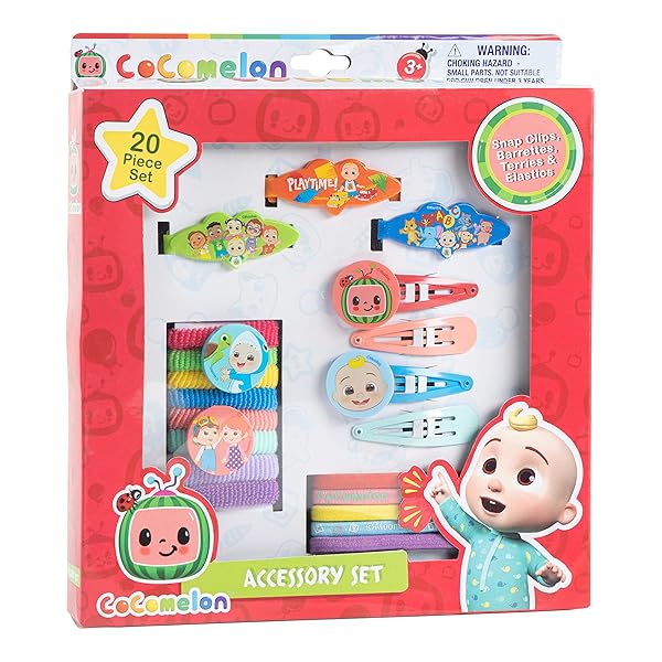 LUV HER CoComelon Girls 20-Piece Accessory Set: Barrettes, Clips & Elastics for Ages 3+