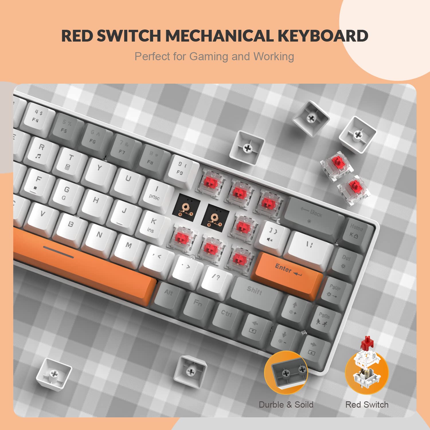 ZIYOU LANG RK-T8 Wired 65% Mechanical Gaming Keyboard with RGB LED Backlit Anti-ghosting TKL Mini 68 Key Custom Coiled C to A Cable Linear Red Switch - View 3 of 8