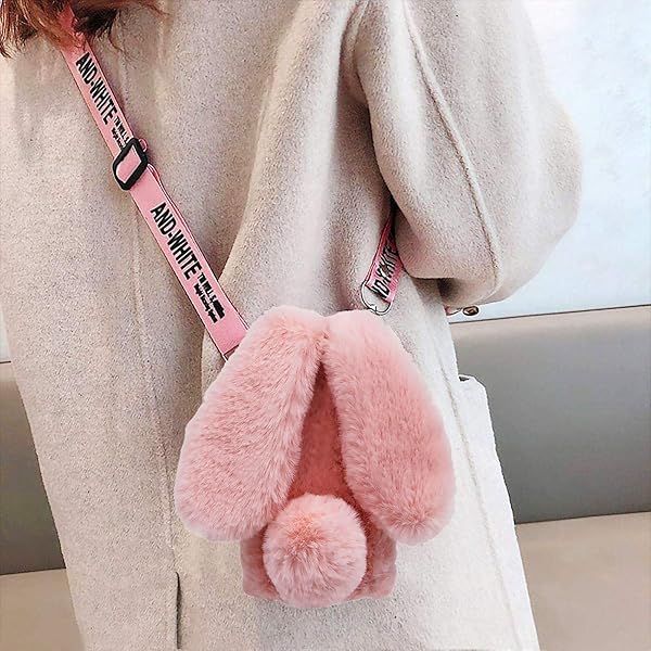 MIOKY Rabbit Ear Case for Samsung Galaxy Z Flip 3 5G Cute Plush Bunny Fur Phone Case with Crossbody Strap Shockproof Protective Cover Pink - View 4 of 7