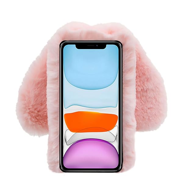 MIOKY Rabbit Ear Case for Samsung Galaxy Z Flip 3 5G Cute Plush Bunny Fur Phone Case with Crossbody Strap Shockproof Protective Cover Pink - View 6 of 7