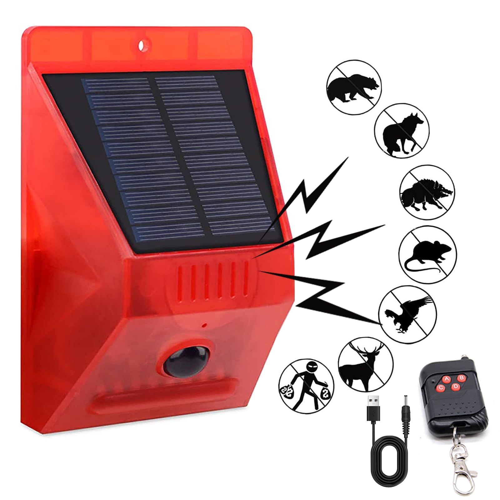 ChunHee Solar Alarm Strobe Light with Remote Control Motion Sensor Detector Outdoor Alarm 129db Sound Security Siren IP65 Waterproof Protected for
