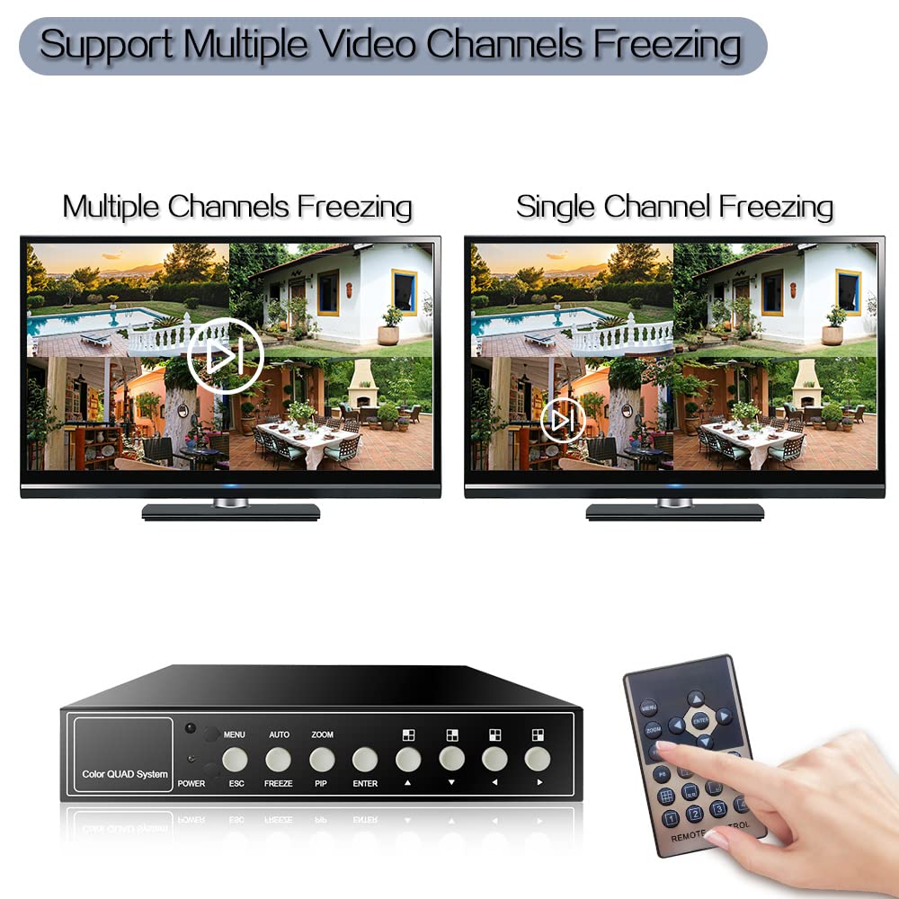 4 Channel 1080P HD Quad Video Processor for AHD CVI TVI CCTV Cameras with Digital Zoom Video Freezing and Loss Alarm Functions - View 4 of 7