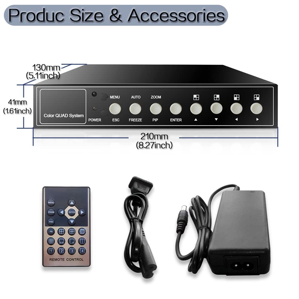 4 Channel 1080P HD Quad Video Processor for AHD CVI TVI CCTV Cameras with Digital Zoom Video Freezing and Loss Alarm Functions - View 7 of 7