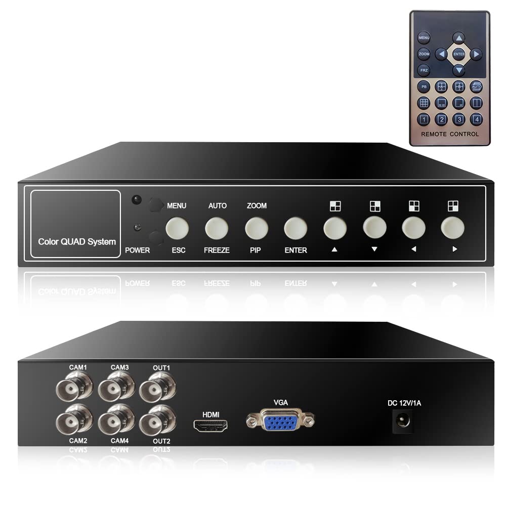 4 Channel 1080P HD Quad Video Processor for AHD CVI TVI CCTV Cameras with Digital Zoom Video Freezing and Loss Alarm Functions