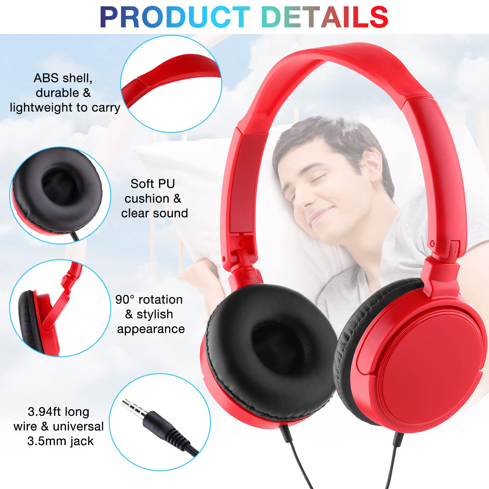 Yunsailing Yunsailing 18 Pack Classroom Headphones Bulk Wired Set for Kids School Adjustable Over Ear Earbuds Multicolor - View 3 of 7