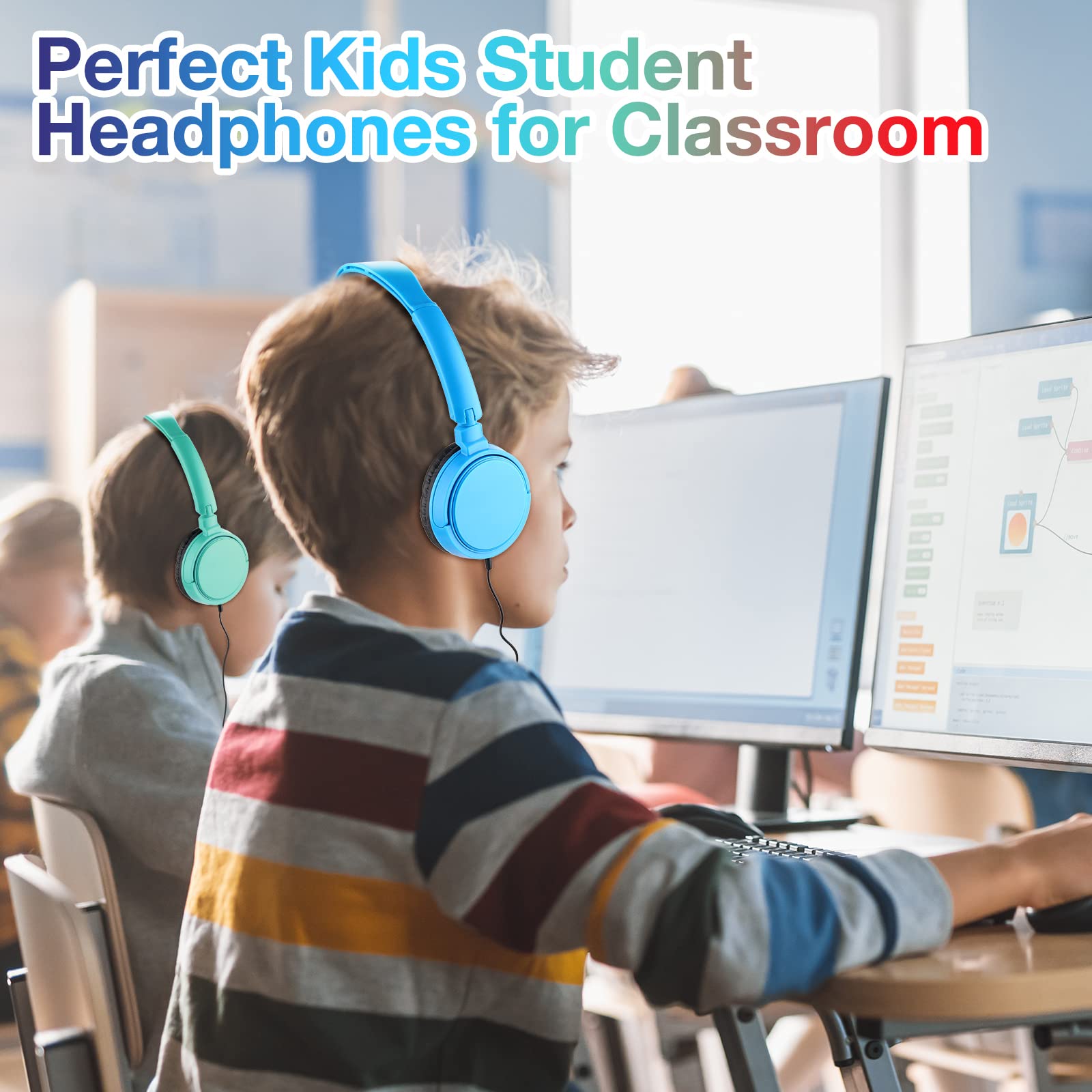 Yunsailing Yunsailing 18 Pack Classroom Headphones Bulk Wired Set for Kids School Adjustable Over Ear Earbuds Multicolor - View 4 of 7