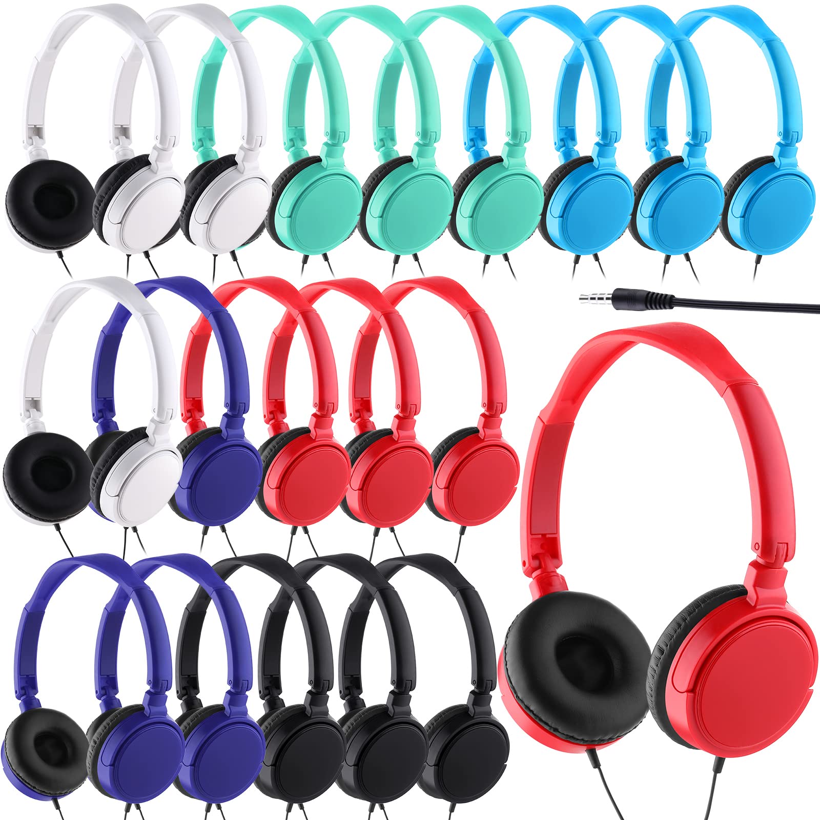 Yunsailing 18 Pack Classroom Headphones Bulk Wired Set for Kids School Adjustable Over Ear Earbuds Multicolor