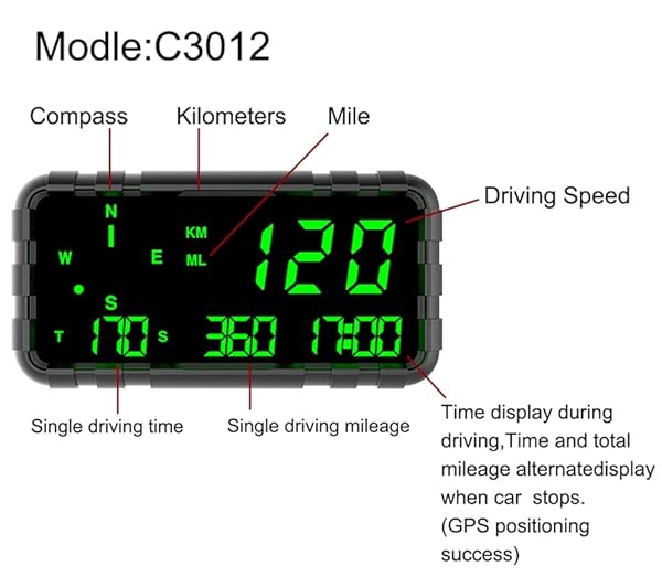 kingneed Kingneed C3012 HUD Speedometer & Odometer - Universal GPS Display for Cars, Trucks & Buses - View 3 of 7