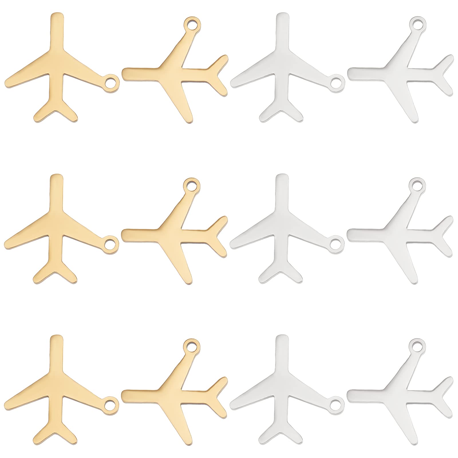 UNICRAFTALE 12Pcs 2 Colors Passenger Plane Pendant Charms Stainless Steel Pendants Small Metal Aircraft Pendant Vehicle Charms Hole 1.4mm for