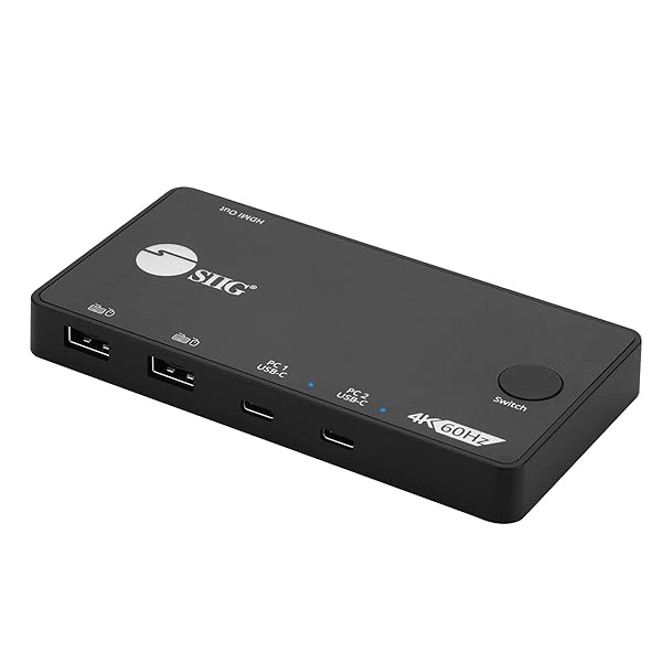 SIIG 2 Port USB-C KVM Switch: Connect 2 PCs to 1 Monitor, 4K 60Hz HDMI, USB-A & USB-C, Thunderbolt 3 Compatible