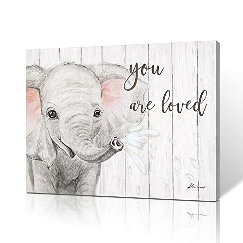 B BLINGBLING B BLINGBLING Elephant Nursery Canvas Wall Art Blush Pink and Grey Baby Elephant Inspirational Quote Poster for Kids Room Decor 16x12