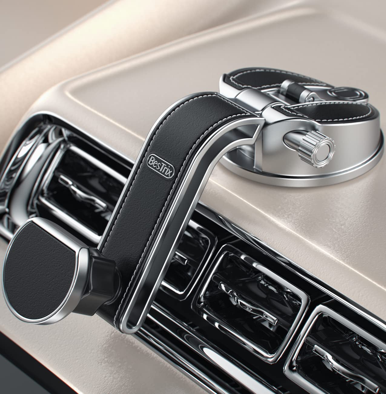 Bestrix Premium Magnetic Phone Mount for Car Car Phone Holder Mount [Powerful Magnets and Upgraded Suction] Fits All Cars, Installs in Seconds Holds