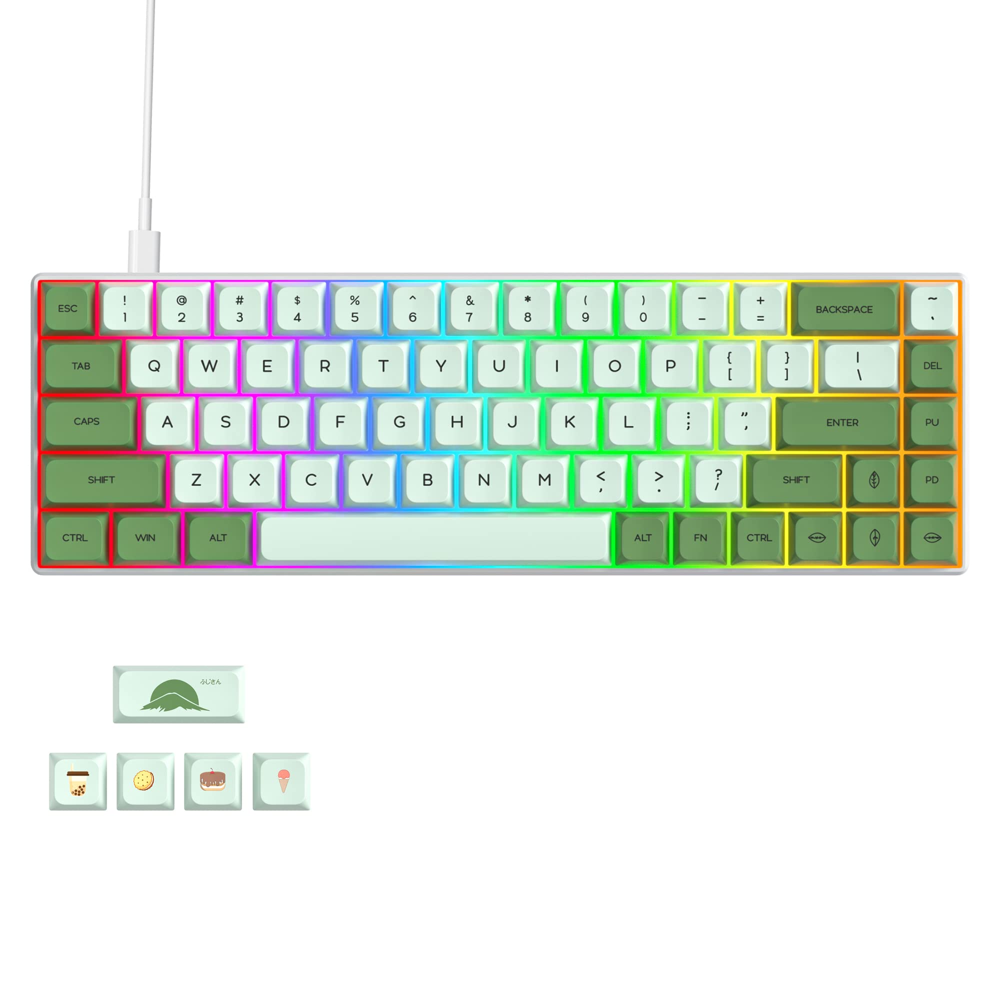 Owpkeenthy Wired 65% Percent Mechanical Gaming Keyboard Creamy Keycaps with Red Switch Ultra Compact RGB 60% Cute Green Gaming Keyboard N-Key - View 4 of 7