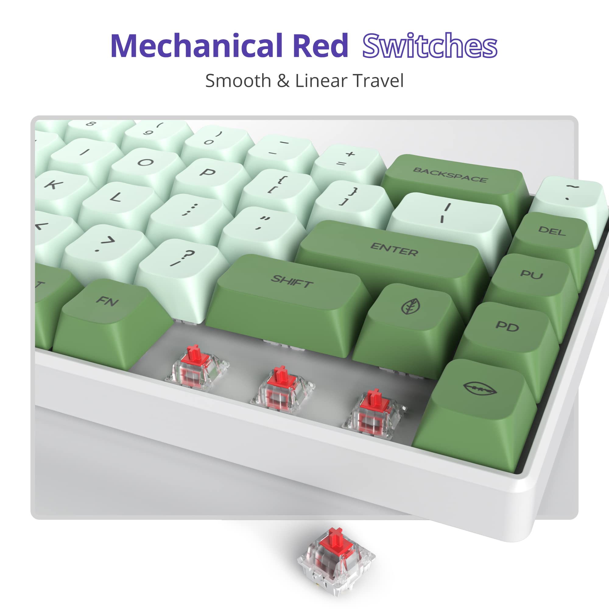 Owpkeenthy Wired 65% Percent Mechanical Gaming Keyboard Creamy Keycaps with Red Switch Ultra Compact RGB 60% Cute Green Gaming Keyboard N-Key - View 5 of 7