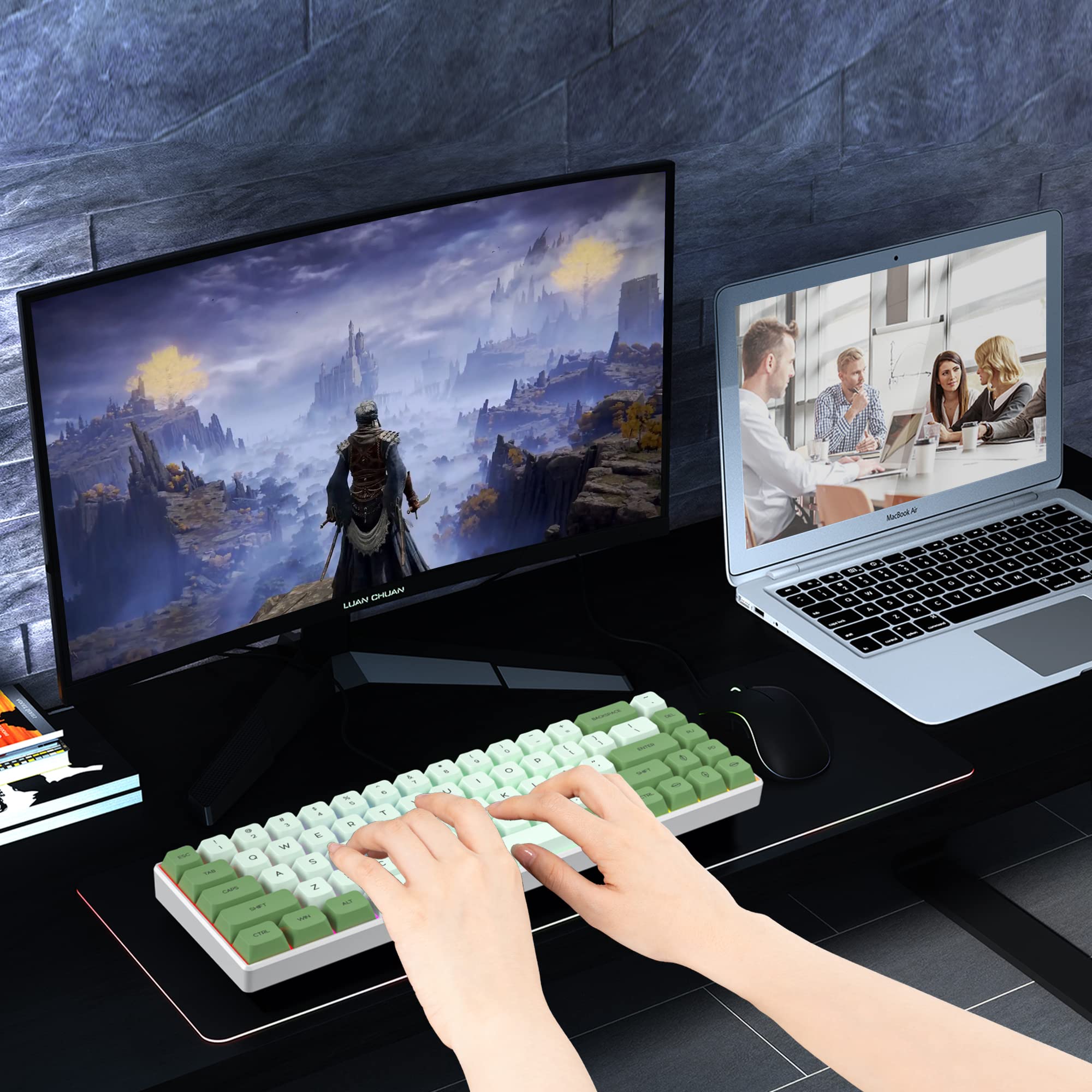 Owpkeenthy Wired 65% Percent Mechanical Gaming Keyboard Creamy Keycaps with Red Switch Ultra Compact RGB 60% Cute Green Gaming Keyboard N-Key - View 6 of 7