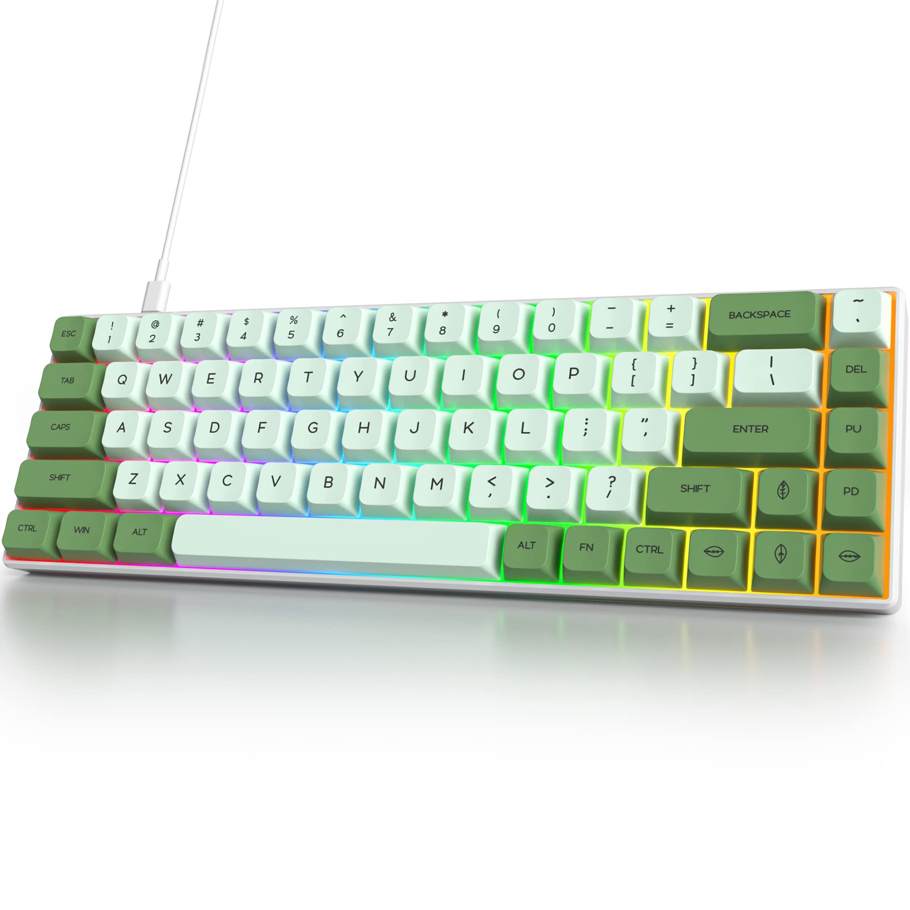 Owpkeenthy Wired 65% Percent Mechanical Gaming Keyboard Creamy Keycaps with Red Switch Ultra Compact RGB 60% Cute Green Gaming Keyboard N-Key