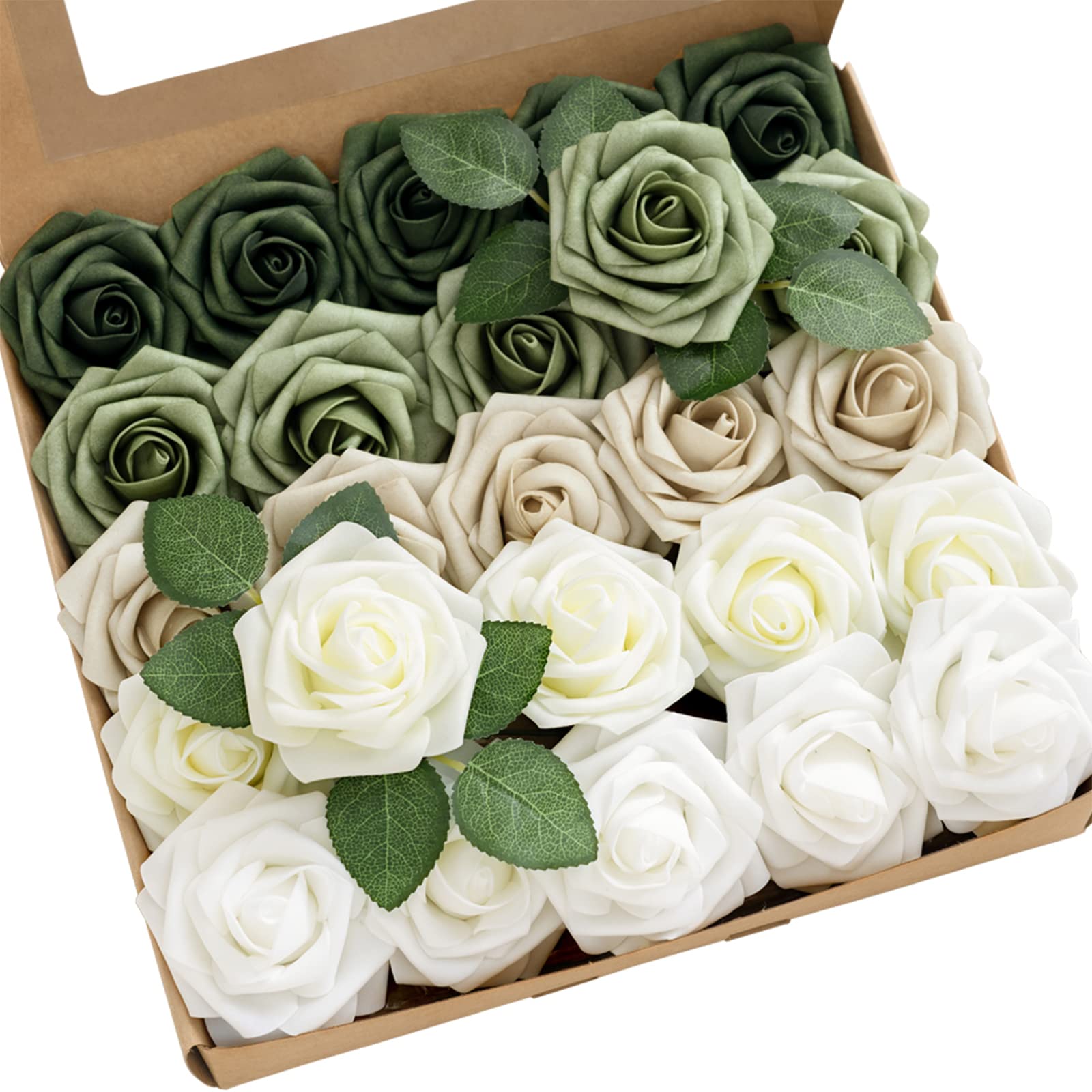 Ling's moment Artificial Flowers, 25Pcs 3" Roses in Sage Shades, Realistic DIY Foam Floral Decor for Wedding Bouquets Centerpieces, Outdoor Party
