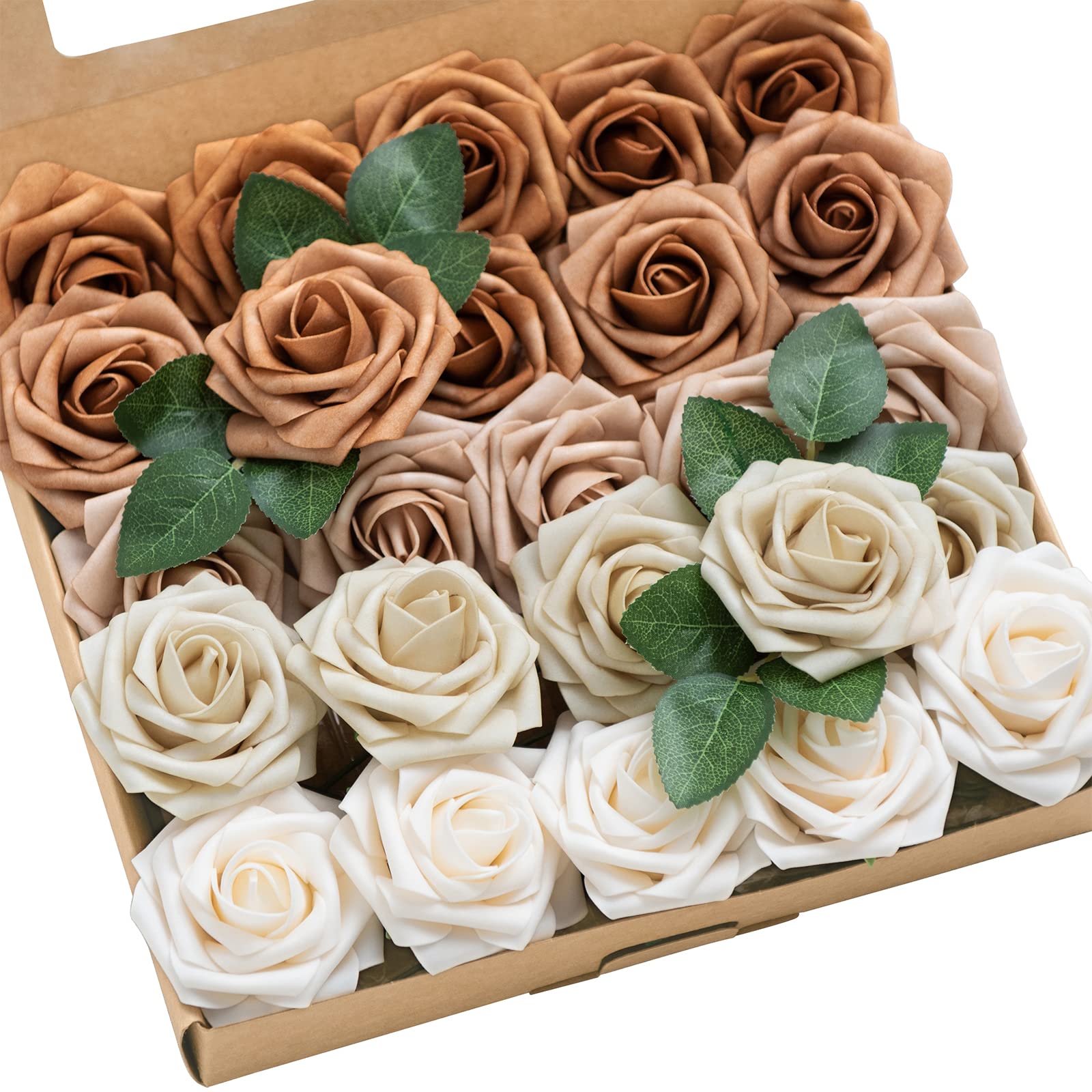 Ling's moment Artificial Flowers, 25Pcs 3" Roses in Autumn Shades, Realistic DIY Foam Floral Decor for Wedding Bouquets Centerpieces, Outdoor Party