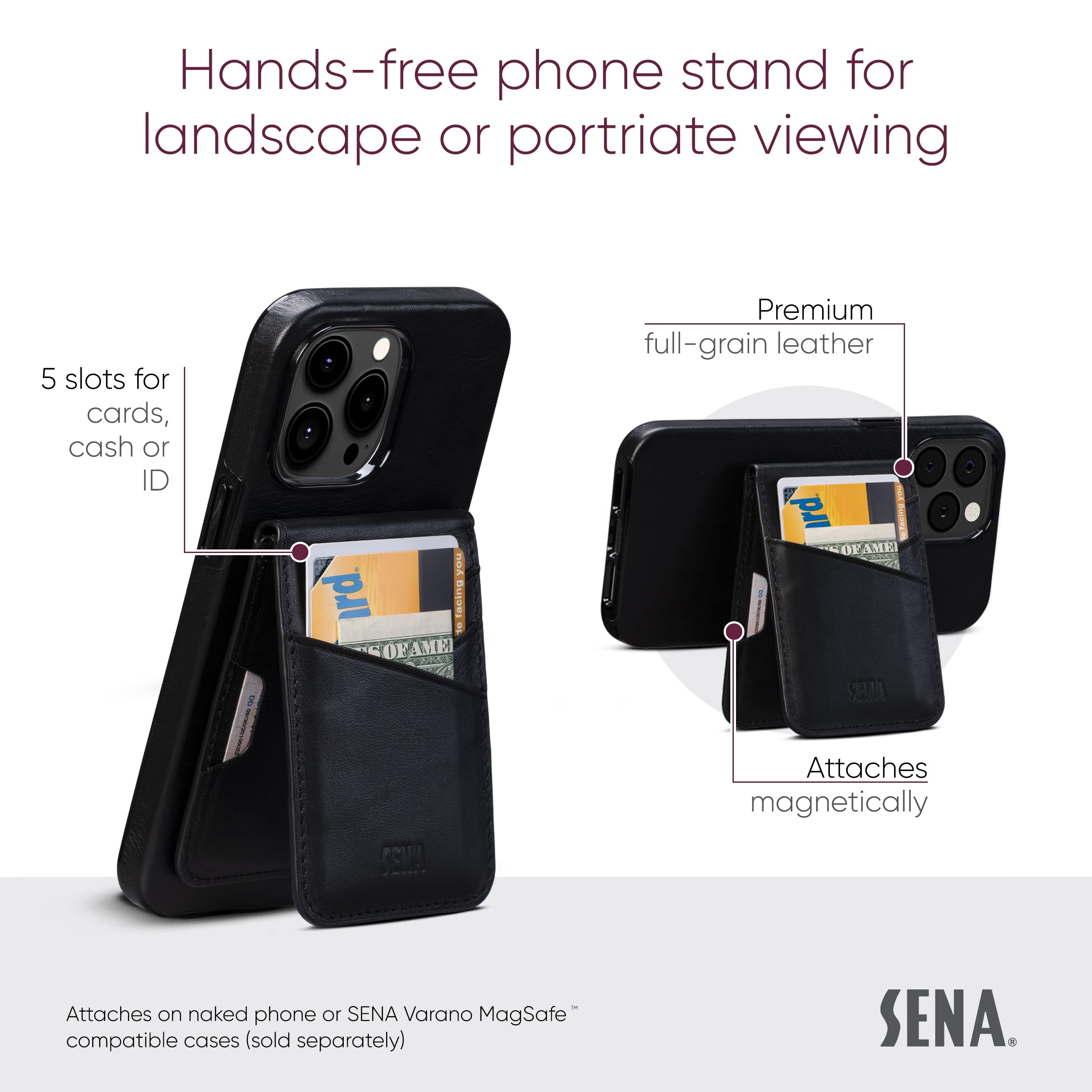 SENA MagSafe Wallet Phone Stand, Apple MagSafe Wallet Stand Attachment for Apple iPhone 12 13 14 Pro Max Max Pro, iPhone Leather Wallet Stand with - View 2 of 7