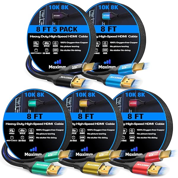 Maximm Maximm 8k Hdmi Cable 4ft,HDMI 2.1 Cable, Hdmi Cord Short Hdmi Cable 4 ft, Ultra High Speed Hdmi Cable, 8k 60 HZ (4 Ft, 5 Pack) - View 2 of 2