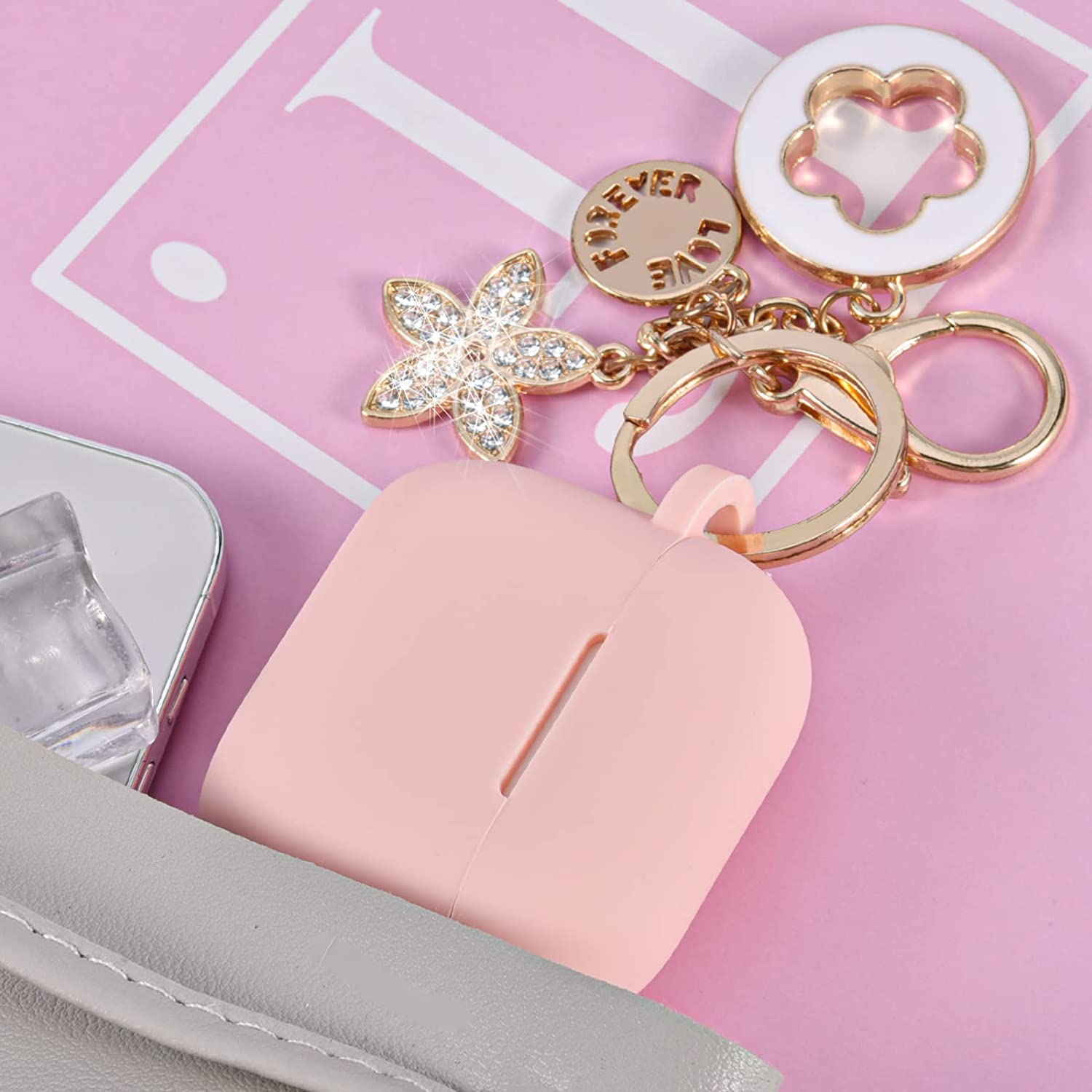 VISOOM VISOOM Pink Silicone Case for Airpods Pro 2nd Generation Wireless Charging Cover with Bling Keychain for Women and Girls - View 2 of 9