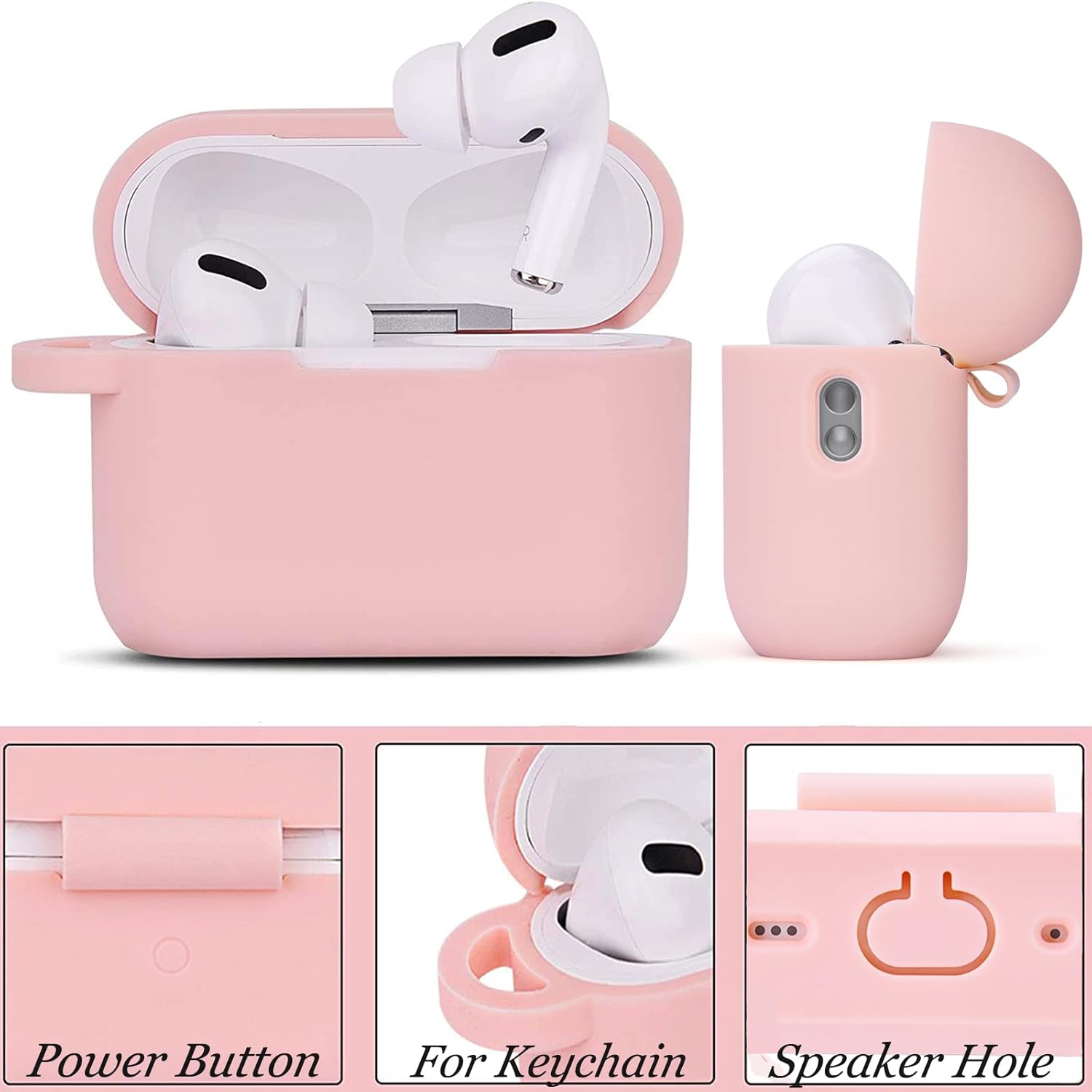 VISOOM VISOOM Pink Silicone Case for Airpods Pro 2nd Generation Wireless Charging Cover with Bling Keychain for Women and Girls - View 3 of 9