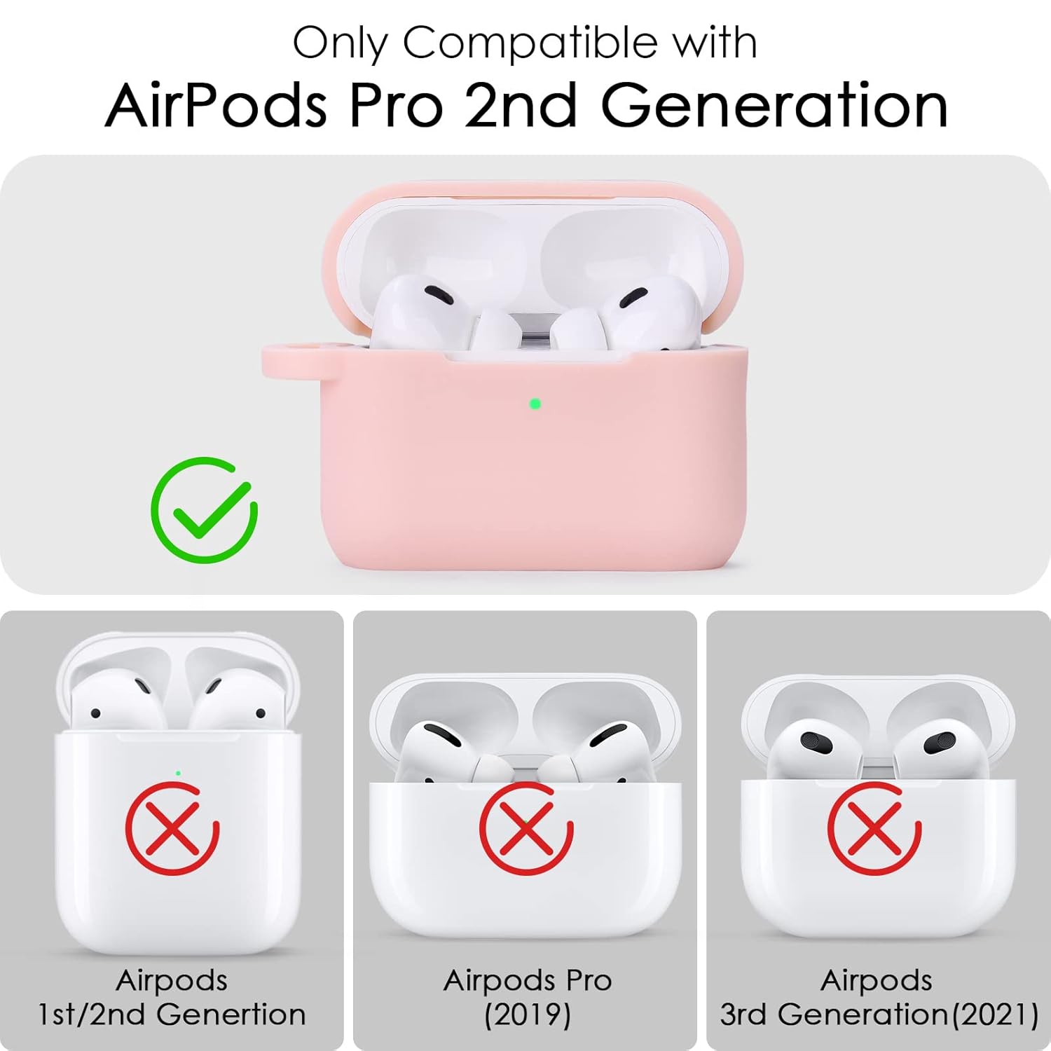 VISOOM VISOOM Pink Silicone Case for Airpods Pro 2nd Generation Wireless Charging Cover with Bling Keychain for Women and Girls - View 4 of 9