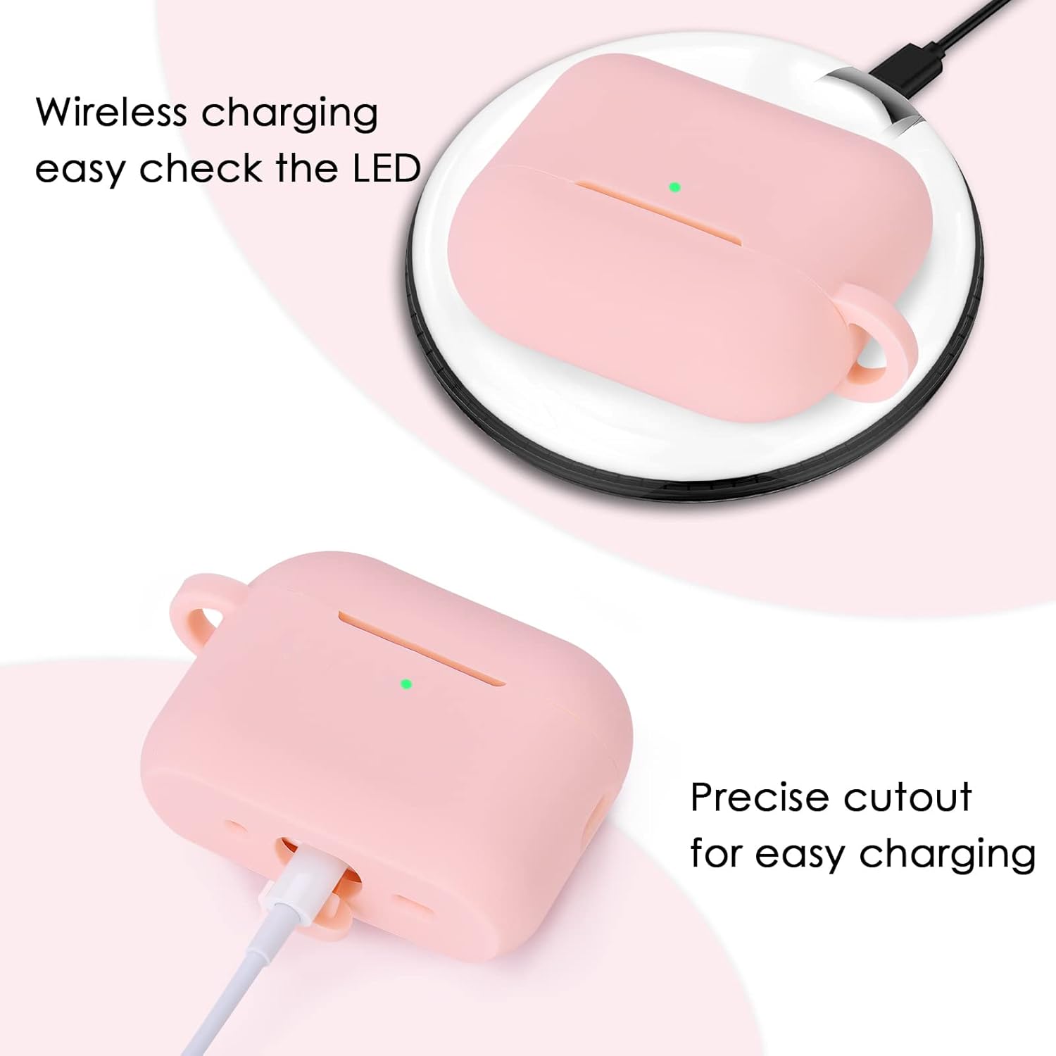 VISOOM VISOOM Pink Silicone Case for Airpods Pro 2nd Generation Wireless Charging Cover with Bling Keychain for Women and Girls - View 5 of 9