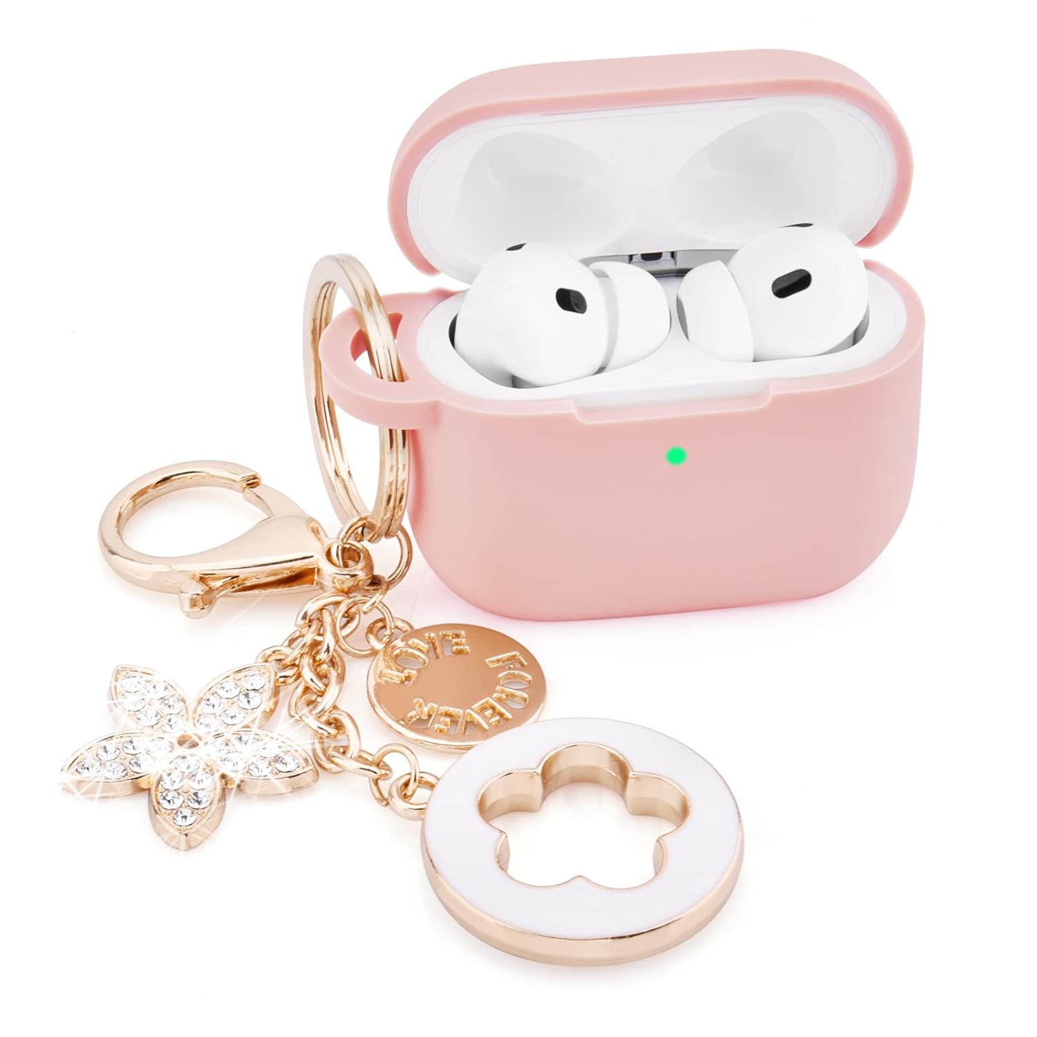 VISOOM VISOOM Pink Silicone Case for Airpods Pro 2nd Generation Wireless Charging Cover with Bling Keychain for Women and Girls