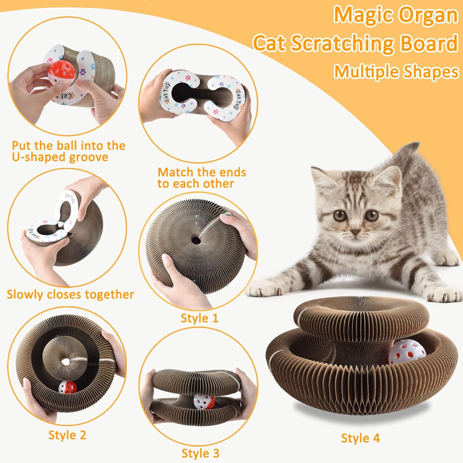 Cdipesp Cdipesp Magic Organ Cat Scratching Board Cat Butler Snuffle Paw Accordion Catcordion Cardboard Slinky Toy for Cats - View 3 of 7
