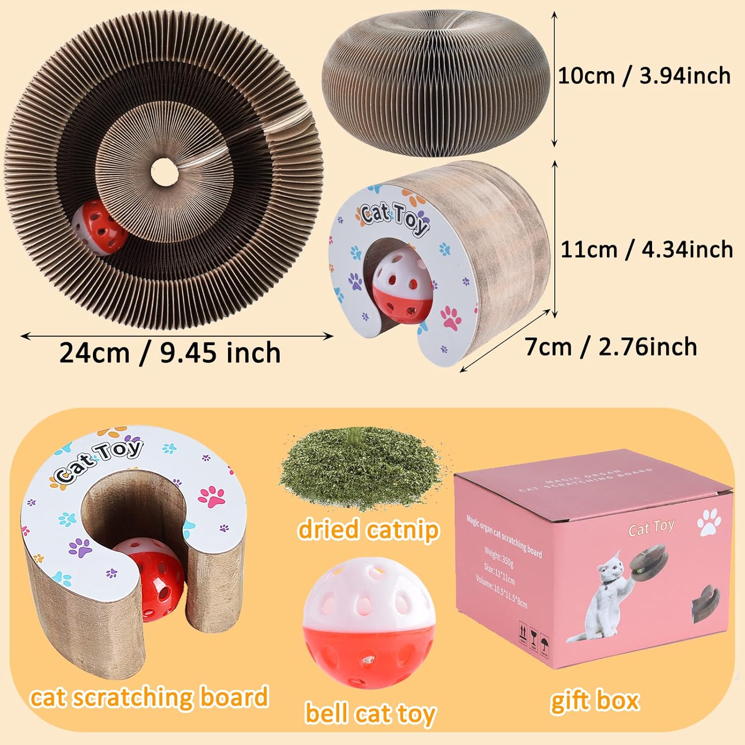 Cdipesp Cdipesp Magic Organ Cat Scratching Board Cat Butler Snuffle Paw Accordion Catcordion Cardboard Slinky Toy for Cats - View 5 of 7